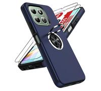 LeYi for Honor X6b 4G Phone Case with 2 Tempered Glass Screen Protector and Invisible Phone Ring Holder, Shockproof Protective Cover for Honour X6b 4G - Blue