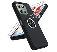 LeYi for Honor X6b 4G Phone Case with 2 Tempered Glass Screen Protector and Invisible Phone Ring Holder, Shockproof Protective Cover for Honour X6b 4G - Black