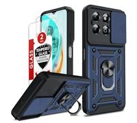 LeYi for Honor X6b Phone Case, 2 Pack Screen Protectors, Ring Stand Holder, Military Shockproof Rugged Mobile Phone Cover with Camera Lens Slide Design for Honour X6b 4G, Blue
