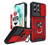 LeYi for Honor X6b Phone Case, 2 Pack Screen Protectors, Ring Stand Holder, Military Shockproof Rugged Mobile Phone Cover with Camera Lens Slide Design for Honour X6b 4G, Red