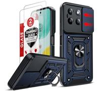 LeYi for Honor X6c Phone Case with Camera Cover Slider and 2 Tempered Glass Screen Protectors, Ring Stand Holder, Rugged Protective Tough Armor Cover for Honour X6c 4G, Blue