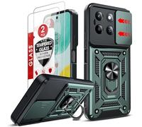 LeYi for Honor X6c Phone Case with Camera Cover Slider and 2 Tempered Glass Screen Protectors, Ring Stand Holder, Rugged Protective Tough Armor Cover for Honour X6c 4G, Green