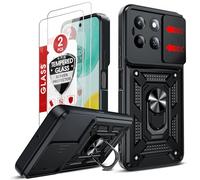 LeYi for Honor X6c Phone Case with Camera Cover Slider and 2 Tempered Glass Screen Protectors, Ring Stand Holder, Rugged Protective Tough Armor Cover for Honour X6c 4G, Black