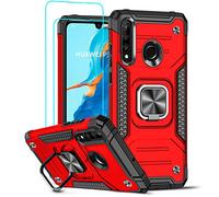 LeYi for Huawei P30 Lite/P30 Lite New Edition Case and Tempered Glass Screen Protector [2 Pack],Cover with Ring Holder Shockproof Protective Silicone Bumper Armour Hard Phone Case for P30 Lite Red