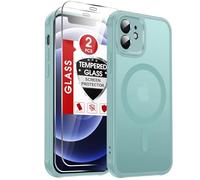 LeYi for iPhone 12 Case Fit for MagSafe, with 2 Tempered Glass Screen Protector, Military Grade Shockproof Translucent Matte Back Thin Slim Magnetic Phone Cover, Mint Green