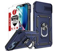 LeYi for iPhone 13 6.1'' Case and Screen Protector, Camera Lens Slide Design, Military Grade Protective Shockproof Phone Cover with Ring Stand Holder | Camera Protection | Rotatable Kickstand Blue