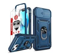 LeYi for iPhone 14 6.1'' Case with Camera Cover Slider, 360° Full Body Armour Military Protective Shockproof Phone Cover | 2 Pack Tempered Glass Screen Protector | Ring Stand Holder | Dark Blue