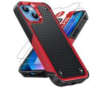 LeYi for iPhone 14 / iPhone 13 6.1" Case, Phone Cover with 2 Pack Tempered Glass Screen Protectors, Heavy Duty Hard PC Textured Shockproof Back Armour Case Red