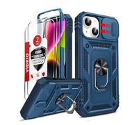 LeYi for iPhone 14 Plus 6.7" Case with Camera Cover Slider, 360° Full Body Armour Military Protective Shockproof Phone Cover | 2 Tempered Glass Screen Protector | Ring Stand Holder, Dark Blue