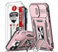 LeYi for iPhone 14 Pro Max Case: Armour Cases with 2 Tempered Glass Screen Protectors | Camera Lens Cover Slider | Ring Stand Holder | Military Protective Shockproof Phone Cover, Rose Gold