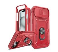 LeYi for iPhone 15 Plus Case with Camera Cover Slider(Not include Screen Protector), Front Frame+Back Case, Full Body Armour Military Grade Shockproof Phone Cover | Ring Stand Holder Red