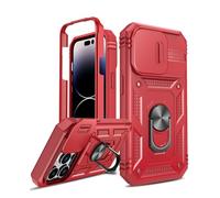 LeYi for iPhone 15 Pro Max Case with Camera Cover Slider(Not include Screen Protector), Front Frame+Back Case, Full Body Armour Military Grade Shockproof Phone Cover | Ring Stand Holder Red