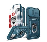 LeYi for iPhone 16 Case with Camera Cover Slider, Full Body Armour Shockproof Phone Cover | 2 Pack Tempered Glass Screen Protector | Ring Stand Holder for i Phone 16 Blue