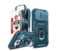 LeYi for iPhone 16 Pro Case with Camera Cover Slider, Full Body Armour Shockproof Phone Cover | 2 Pack Tempered Glass Screen Protector | Ring Stand Holder for iPhone 16 Pro Blue