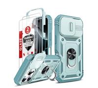 LeYi for iPhone 16 Pro Max Case with Camera Cover Slider, Full Body Armour Shockproof Phone Cover | 2 Pack Tempered Glass Screen Protector | Ring Stand Holder for iPhone 16 Pro Max Green