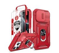 LeYi for iPhone 16 Pro Max Case with Camera Cover Slider, Full Body Armour Shockproof Phone Cover | 2 Pack Tempered Glass Screen Protector | Ring Stand Holder for iPhone 16 Pro Max Red
