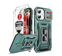 LeYi for iPhone 17 Phone Case with Camera Lens Cover Slider, 2 Pack Screen Protectors, Ring Stand Holder Military Grade Protective Shockproof Armour Cover for i Phone 17, Light Green