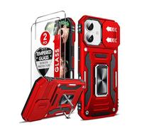 LeYi for iPhone 17 Phone Case with Camera Lens Cover Slider, 2 Pack Screen Protectors, Ring Stand Holder Military Grade Protective Shockproof Armour Cover for i Phone 17, Red