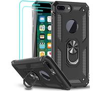 LeYi for iPhone 8 Plus/7 Plus Case, iPhone 6s Plus/6 Plus Case and 2 Tempered Glass Screen Protector, Ring Holder Shockproof Protective Silicone Hard Armor Phone Cover iPhone 6 6s 7 8 Plus Black