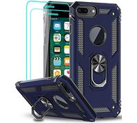 LeYi for iPhone 8 Plus/7 Plus Case, iPhone 6s Plus/6 Plus Case and 2 Tempered Glass Screen Protector, Ring Holder Shockproof Protective Silicone Hard Armor Phone Cover for iPhone 8/7/6/6s Plus Blue