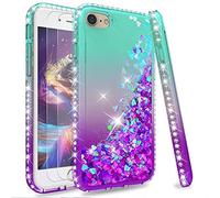 LeYi for iPhone SE 2020 Case, iPhone 7 Case,iPhone 8 Case and 2 Glass Screen Protector, Glitter Liquid Flow Luxury Clear TPU Silicone Shockproof Cover for iPhone 7/8/Se 2020 Green Purple