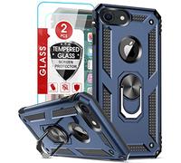LeYi for iPhone SE 2020 Case,iPhone SE 3 2022 Case, iPhone 8/7 / iPhone 6/6S Case and 2 Tempered Glass Screen Protector,Ring Holder Shockproof Tough Protective Silicone TPU Armour Phone Cover, Blue