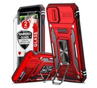 LeYi for iPhone SE 2022 / SE 2020 / iPhone 8 / iPhone 7 Case, with Camera Lens Cover Slider, 2 Screen Protectors, Ring Stand Military Shockproof Armour Phone Cover for iPhone 7/8/SE 2020/2022, Red