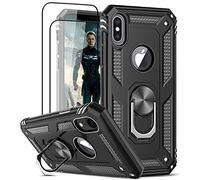 LeYi for iPhone X Case/iPhone XS Case and 2 Tempered Glass Screen Protector,Ring Holder Military Grade Protective Shockproof Tough Silicone Hard Phone Cover for iPhone X/XS 5.8'' Black