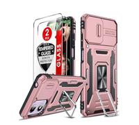 LeYi for Motorola Moto E14 / G04 / G24 / G04s Phone Case, 2 Pack Screen Protectors, Camera Lens Slider, Ring Stand Holder, Heavy Duty Protective Shockproof Mobile Cover for Moto E 14 / GO4, RoseGold