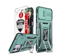 LeYi for Motorola Moto E14 / G04 / G24 / G04s Phone Case, 2 Pack Screen Protectors, Camera Lens Slider, Ring Stand Holder, Heavy Duty Protective Shockproof Mobile Cover for Moto E 14 / GO4, LightGreen