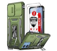 LeYi for Motorola Moto G54 Phone Case, with Camera Lens Cover Slider, 2 Pack Screen Protectors, Ring Stand Holder Military Grade Protective Shockproof Armour Cover for Moto G54, Green