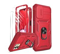 LeYi for Samsung A13 4G Phone Case with Camera Cover Slider, (2 Pack HD Screen Protector) 360° Full Body Protective Shockproof Heavy Duty Cover with Ring Stand for Galaxy A13 Red