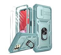 LeYi for Samsung A13 Phone Case with Camera Cover Slider, (2 Pack HD Screen Protector) 360° Full Body Protective Shockproof Heavy Duty Cover with Ring Stand for Galaxy A13 4G Green