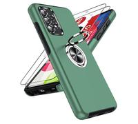 LeYi for Samsung A52 Phone Case and 2x Screen Protectors, Heavy Duty Protection Shockproof Cover with Built-in Ring Holder Silicone Phone Case for Galaxy A52s 5G/A52 QGreen
