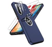 LeYi for Samsung A56 5G Phone Case with 2 Tempered Glass Screen Protector, 2 Camera Lens Protector and Metal Invisible Phone Ring Stand Holder, Tough Protective Mobile Cover for Galaxy A 56 - NavyBlue