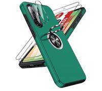 LeYi for Samsung A57 5G Phone Case with 2 Tempered Glass Screen Protector, 2 Camera Lens Protector and Metal Invisible Phone Ring Stand Holder, Tough Protective Mobile Cover for Galaxy A 57 - Green