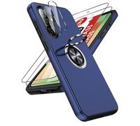 LeYi for Samsung A57 5G Phone Case with 2 Tempered Glass Screen Protector, 2 Camera Lens Protector and Metal Invisible Phone Ring Stand Holder, Tough Protective Mobile Cover for Galaxy A 57 - Blue