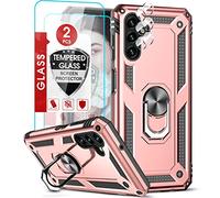 LeYi for Samsung Galaxy A04/A04s/A13 5G/M13 5G Case and 2 Tempered Glass Screen Protector +2 Camera Lens Protector,Ring Holder Military Protective Silicone Shockproof Tough Armor Phone Cover Rose Gold