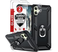 LeYi for Samsung Galaxy A05 Case and 2 Tempered Glass Screen Protector and 2 Camera Lens Protector, Ring Holder Military Shockproof Tough Armor Phone Cover for ao5, Black