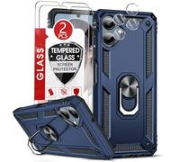 LeYi for Samsung Galaxy A06 Case, 2 Tempered Glass Screen Protector and 2 Camera Lens Protector, Ring Holder Military Protective Silicone Shockproof Tough Armor Phone Cover, Blue