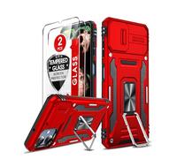LeYi for Samsung Galaxy A06 Phone Case, with Camera Lens Cover Slider, 2 Pack Screen Protectors, Ring Stand Holder Military Grade Protective Shockproof Armour Cover for Samsung Galaxy A06, Red