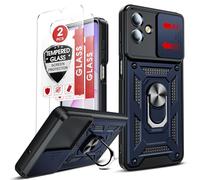 LeYi for Samsung Galaxy A07 Phone Case with Camera Cover Slider with 2 Tempered Glass Screen Protectors, Ring Stand Holder, Military Protective Armour Rugged Phone Cover for Samsung A07 Case, Blue