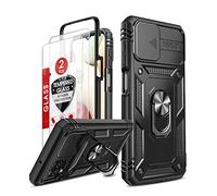 LeYi for Samsung Galaxy A12 5G Case with Slide Camera Cover and 2 Tempered Glass Screen Protector,Ring Holder Full Body Protective Heavy Duty Shockproof Silicone Tough Hard Armour Phone Cover, Black