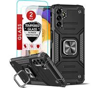 LeYi for Samsung Galaxy A13 5G/Samsung Galaxy A04s Case: and 2 Tempered Screen Protector, with Ring Holder Stand Magnetic Shockproof Protective Rugged Phone Cover for Samsung A 13/Samsung Ao4s Black