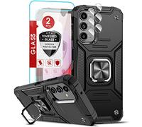 LeYi for Samsung Galaxy A14 4G 5G Case with 2 Tempered Glass Screen Protector & 2 Camera Lens Protector, Rugged Armor Shockproof Military Grade Protective Phone Cover with Ring Holder for A 14 Black