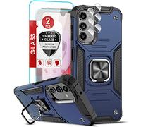 LeYi for Samsung Galaxy A14 4G 5G Case with 2 Tempered Glass Screen Protector & 2 Camera Lens Protector, Rugged Armor Shockproof Military Grade Protective Phone Cover with Ring Holder for A14 Blue