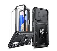 LeYi for Samsung Galaxy A14 4G/5G Case with Camera Cover Slider, Full Body Armour Military Shockproof Phone Cover | 2 Pack Tempered Glass Screen Protector | Ring Stand Holder for A 14 Black