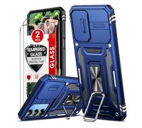 LeYi for Samsung Galaxy A15 Phone Case, with Camera Lens Cover Slider, 2 Pack Screen Protectors, Ring Stand Holder Military Grade Protective Shockproof Armour Cover for Samsung A 15 5G/4G, Navy Blue