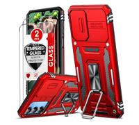 LeYi for Samsung Galaxy A15 Phone Case, with Camera Lens Cover Slider, 2 Pack Screen Protectors, Ring Stand Holder Military Grade Protective Shockproof Armour Cover for Samsung A 15 5G/4G, Red