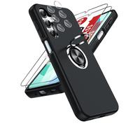 LeYi for Samsung Galaxy A16 4G/5G Phone Case with 2 Tempered Glass Screen Protector, 2 Camera Lens Protector and Invisible Phone Ring Holder, Shockproof Protective Cover for Samsung A 16 - Black
